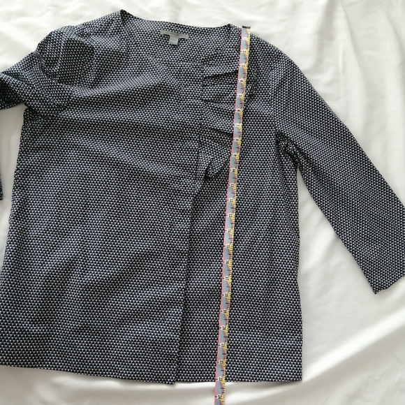 COS Cotton Poplin Ruffle Front Button Blouse Navy White 3/4 Sleeve 34 (XS) - Picture 14 of 16